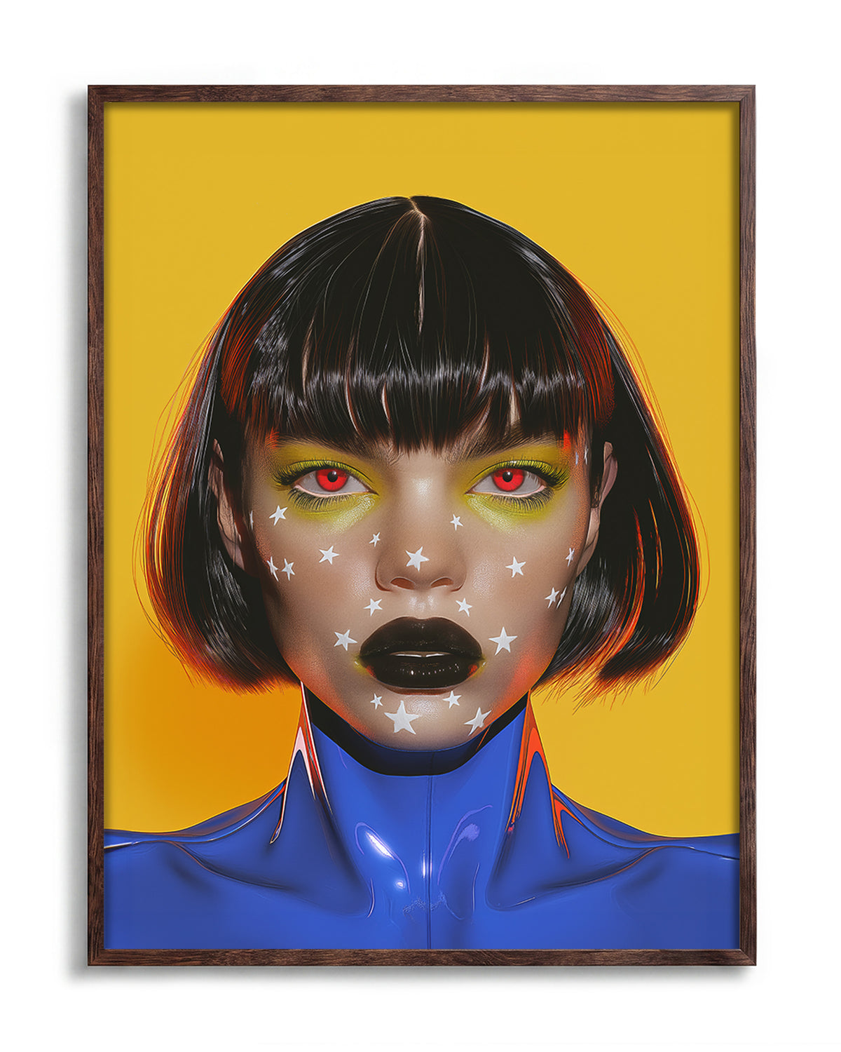 Avatar pop art portrait print in a walnut frame