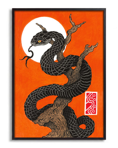 Snake tree - no background framed - black