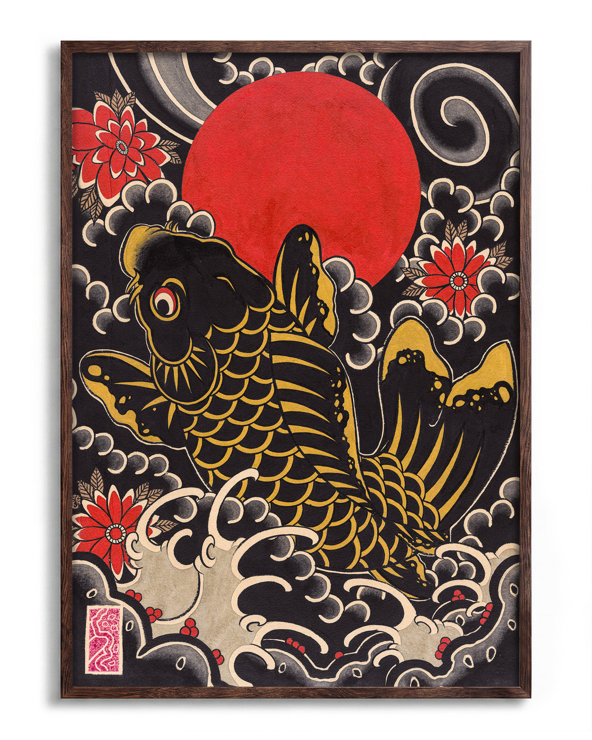 Koi and Kiku - no background framed - walnut