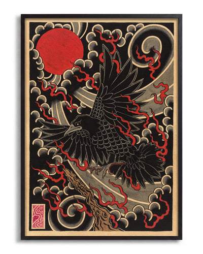 Black crow - no background framed - black