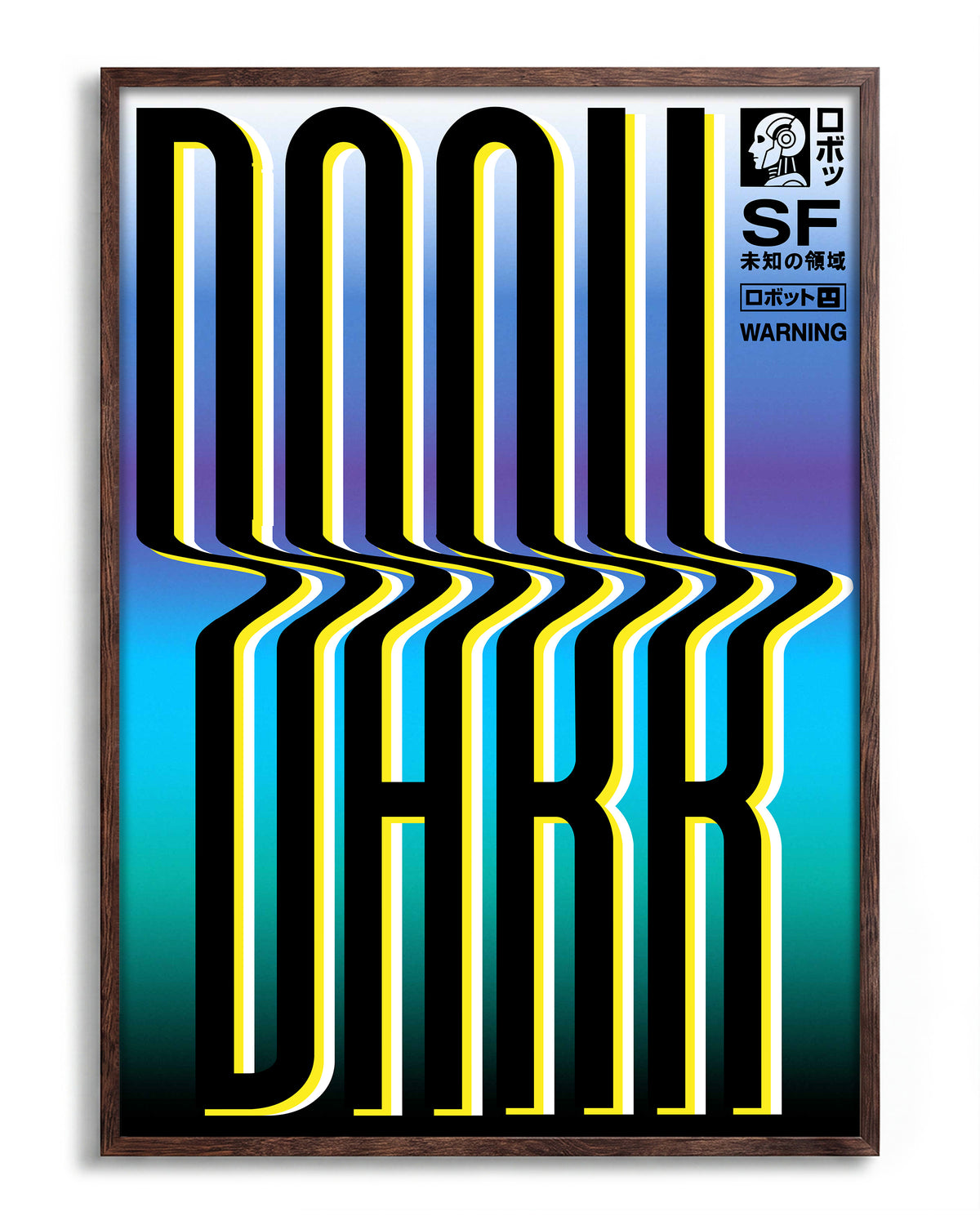 Dark Japanese abstract poster in a walnut frame