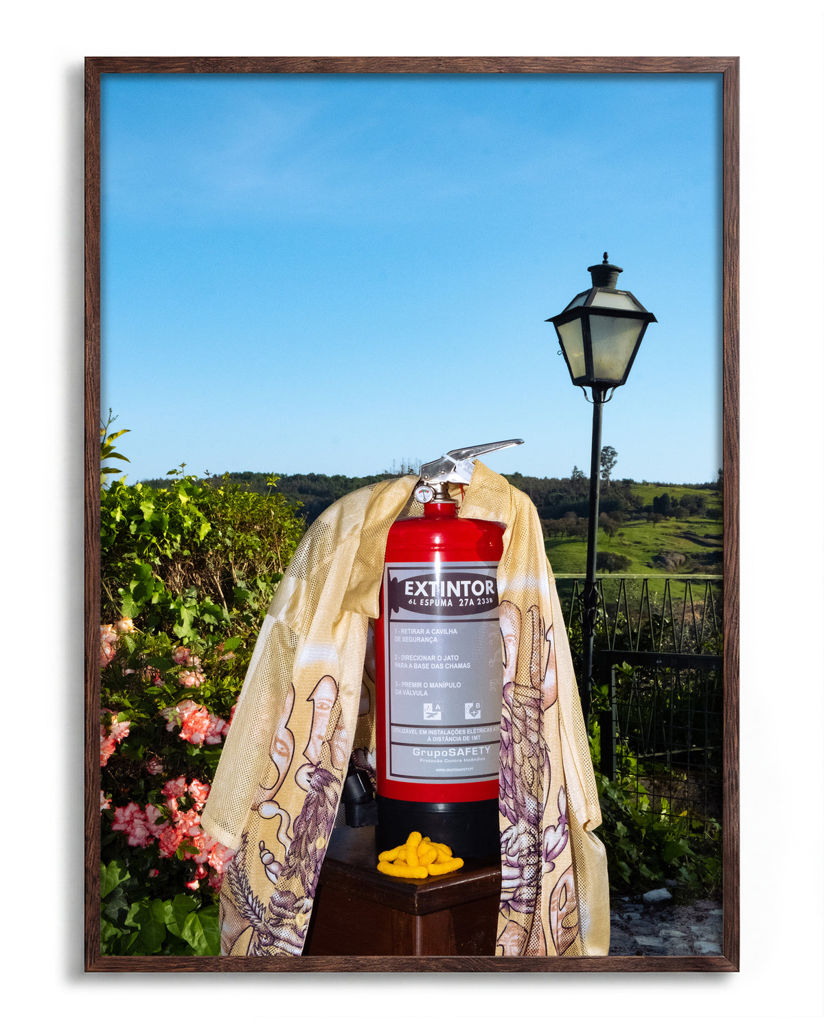 Fire photography art print in a walnut frame
