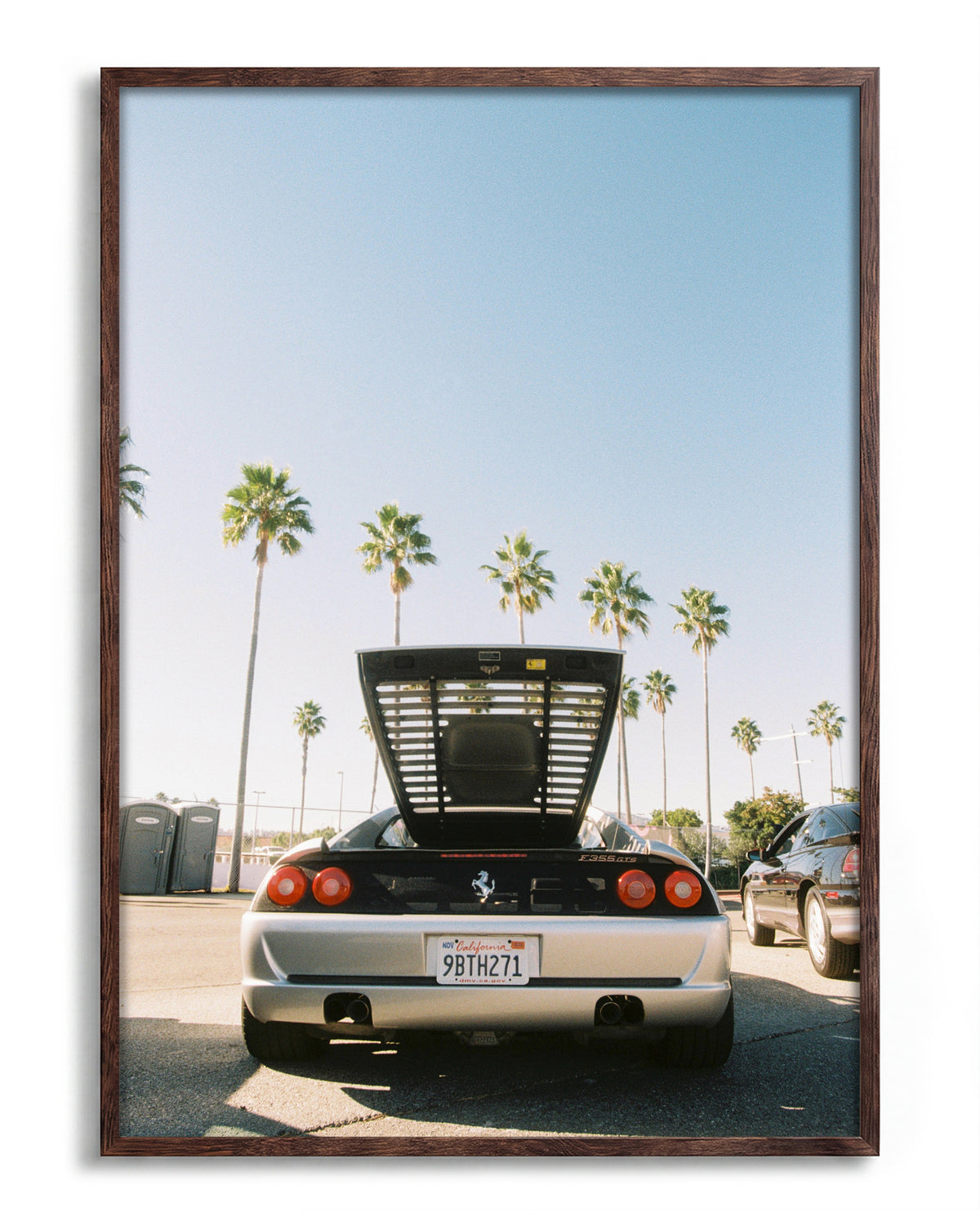 Ferrari LA Los Angeles car photography print in a walnut frame