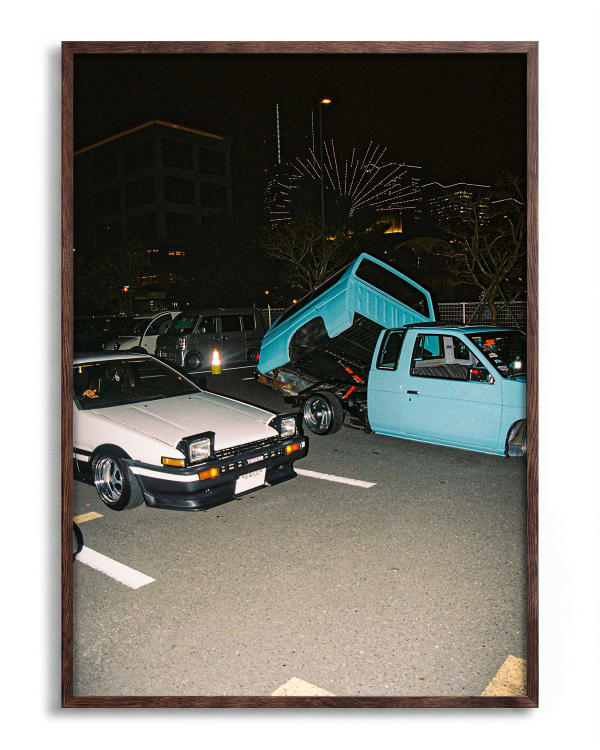 Andreezy 20 Japanese street car photography print in a walnut frame