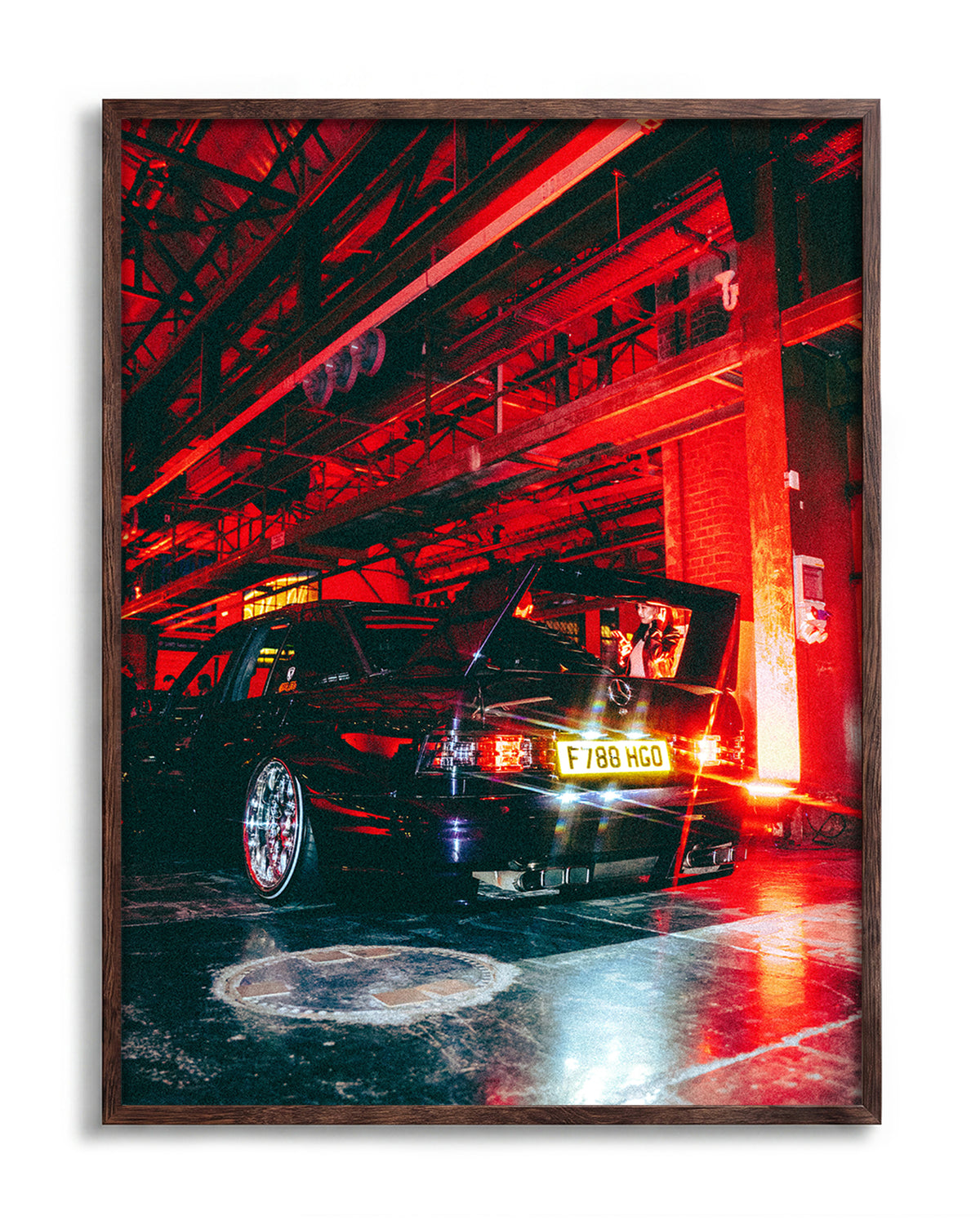 After Hours night car photography print in a walnut frame