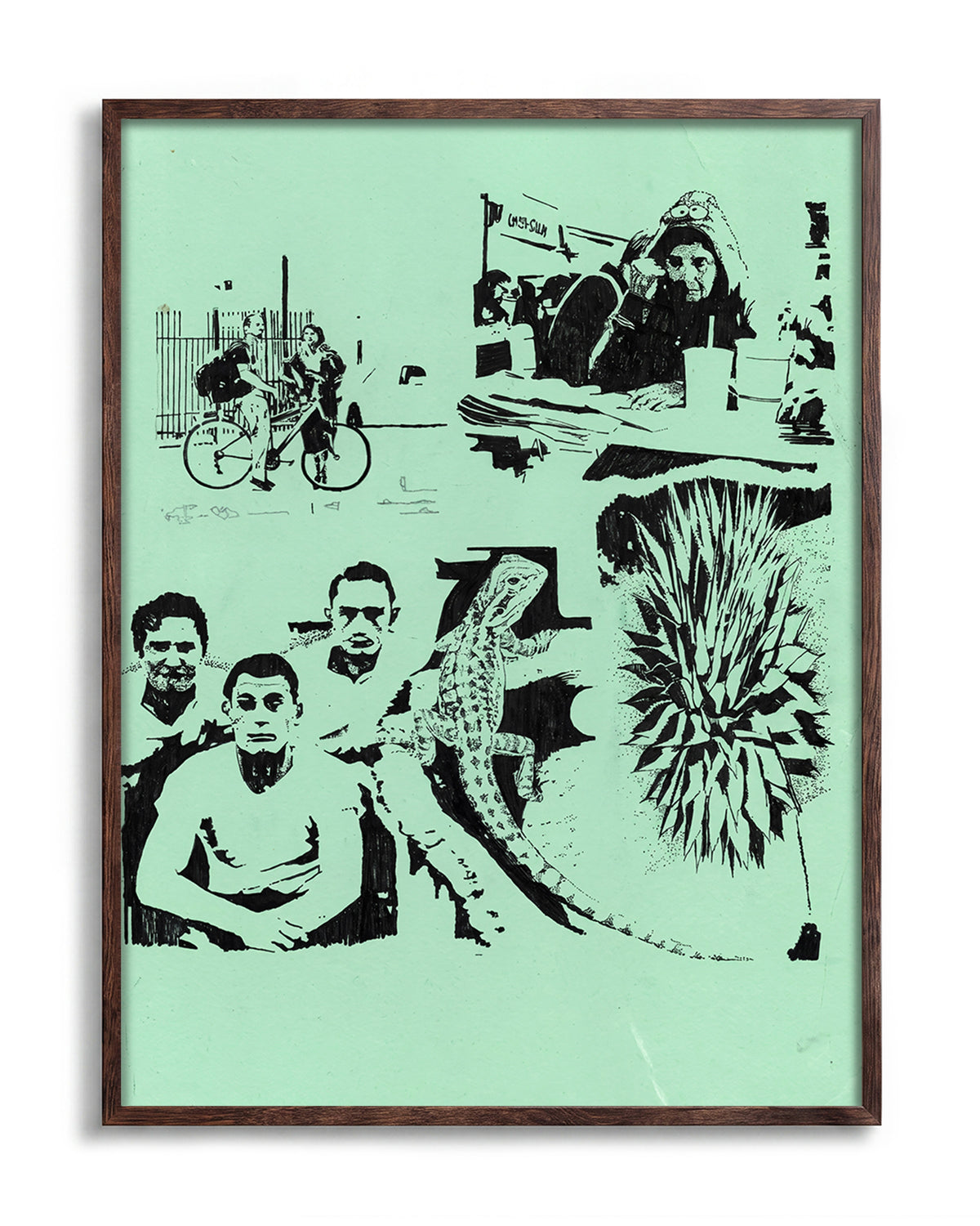 Desert Stories vintage western collage print in a walnut frame