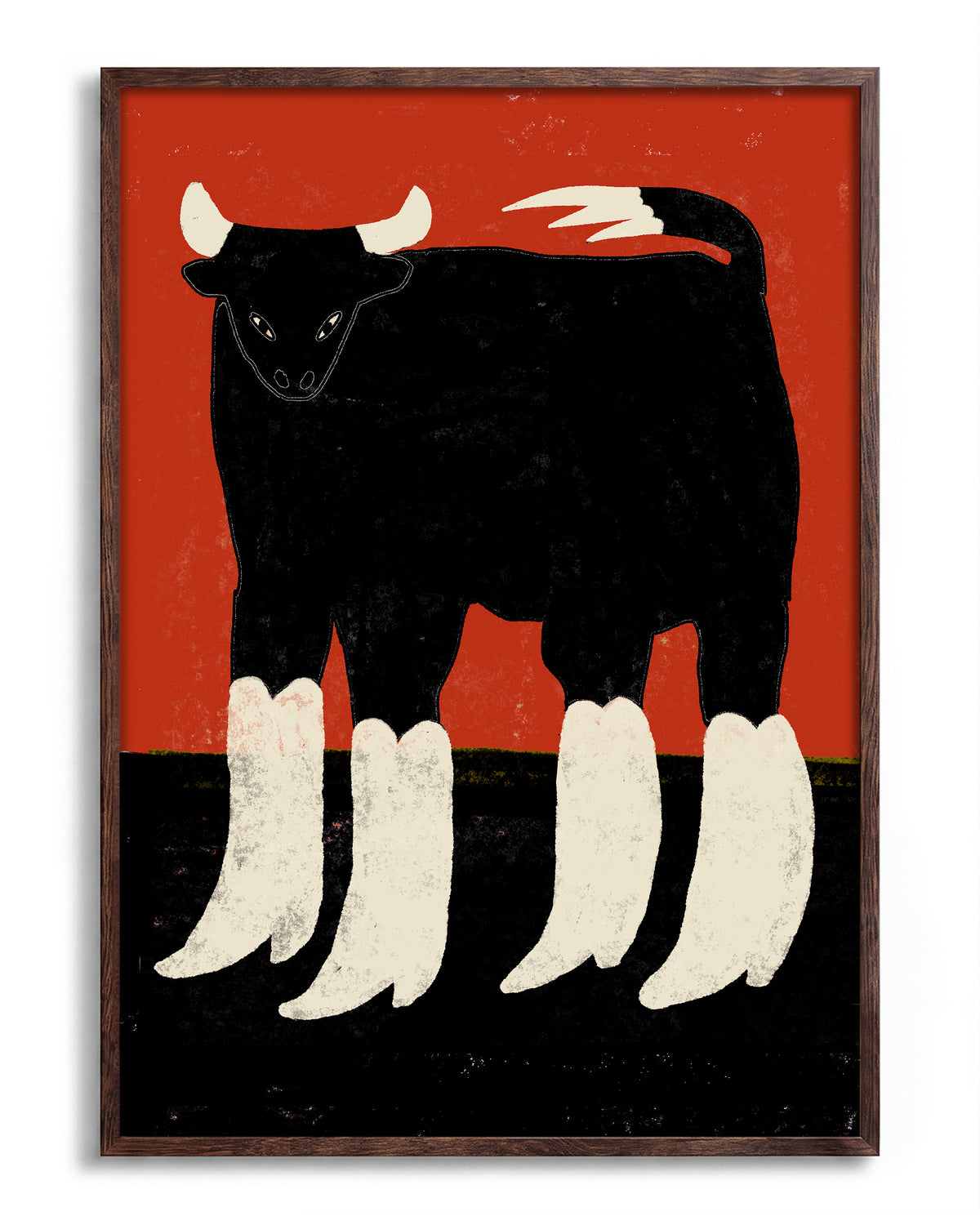 Boots n Bull - no background framed - walnut