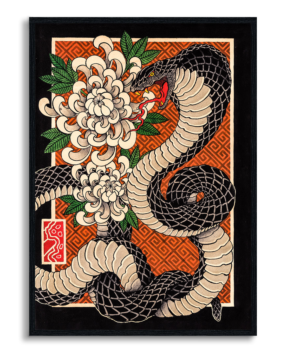 Serpente e crisântemos