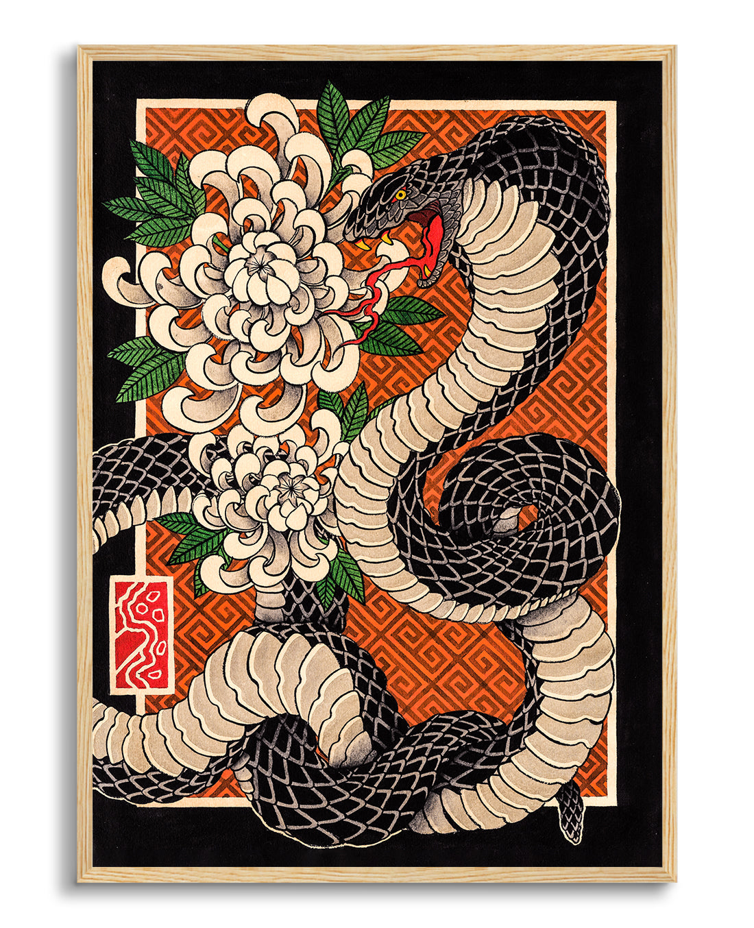 Serpente e crisântemos