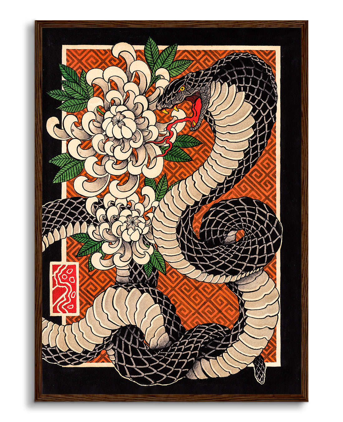 Serpente e crisântemos