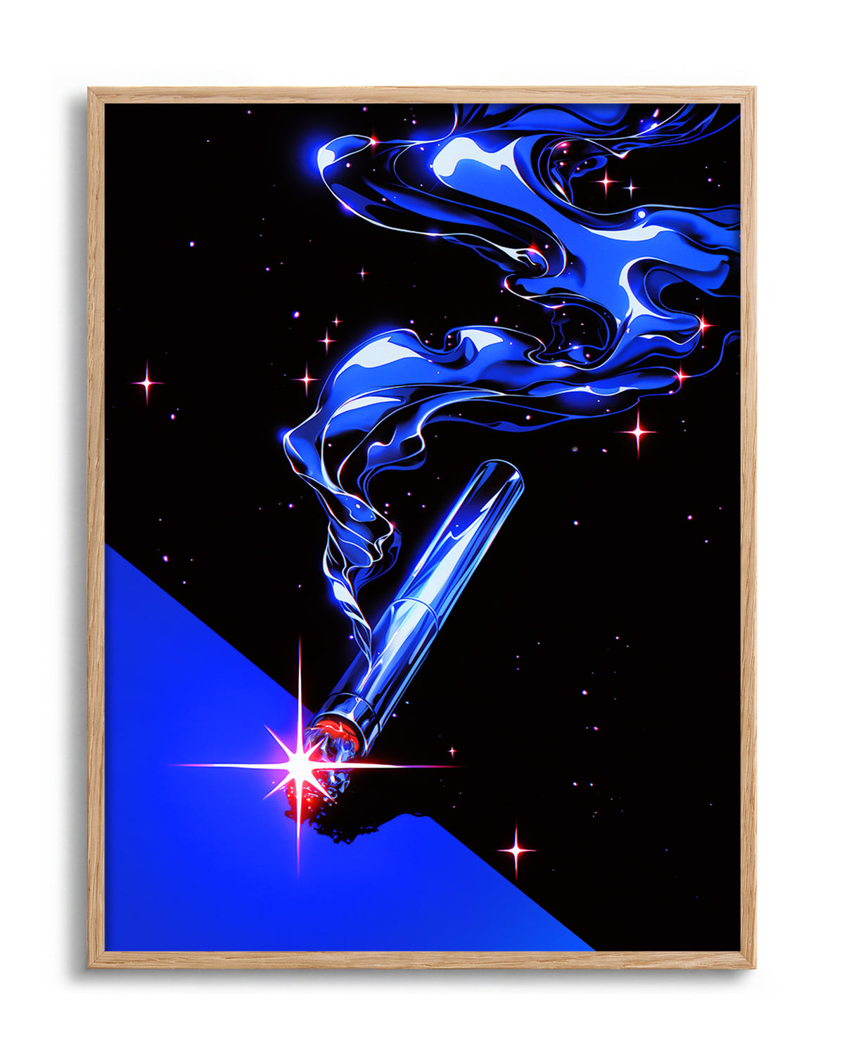 Cigarette retro pop art print in an oak frame