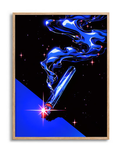 Cigarette retro pop art print in an oak frame