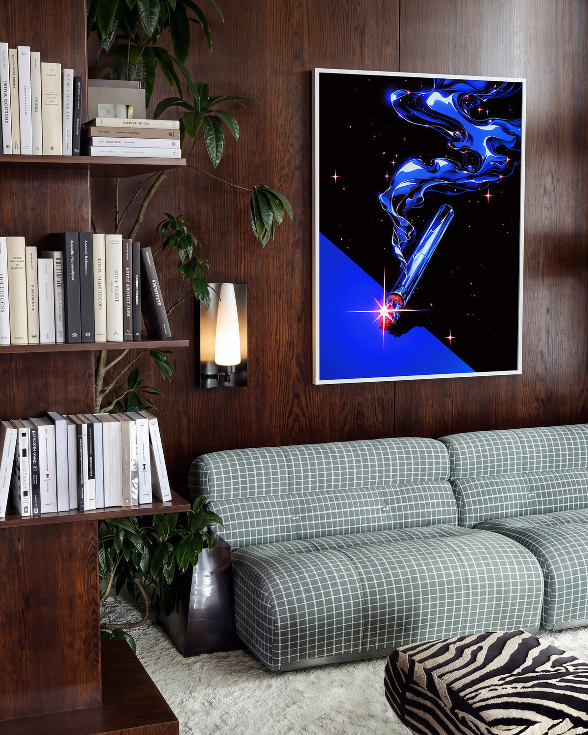 Cigarette retro pop art print in a white frame on a room wall