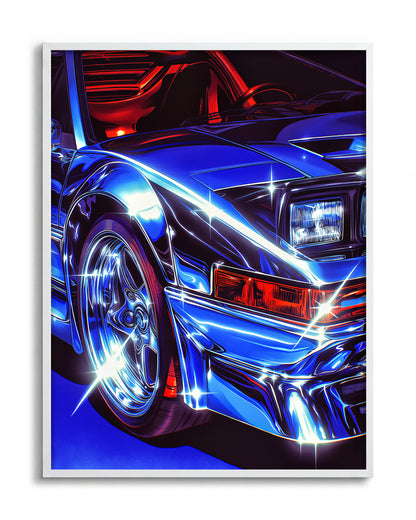 Chrome Ferrari supercar art print in a white frame