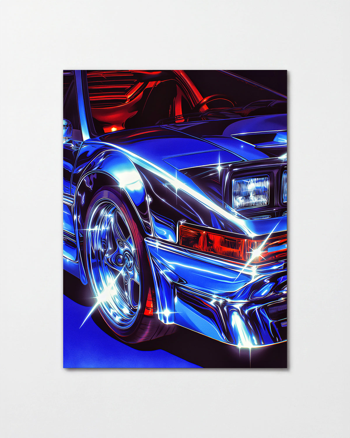 Chrome Ferrari supercar art print, unframed