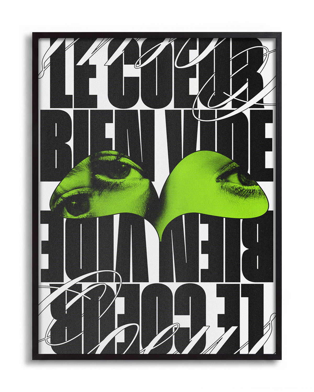 Le Cour Bien Vide French typography poster in a black frame
