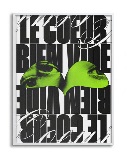 Le Cour Bien Vide French typography poster in a white frame