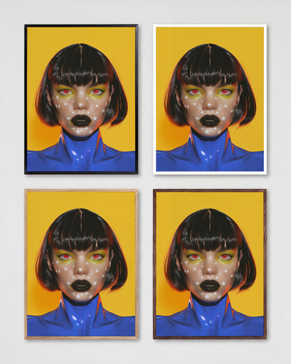 Avatar pop art portrait print shown in all frame colours