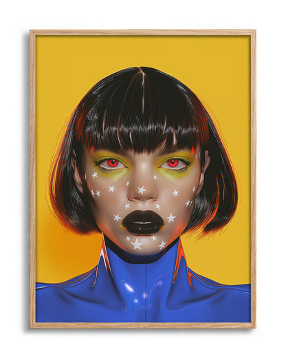 Avatar pop art portrait print in an oak frame