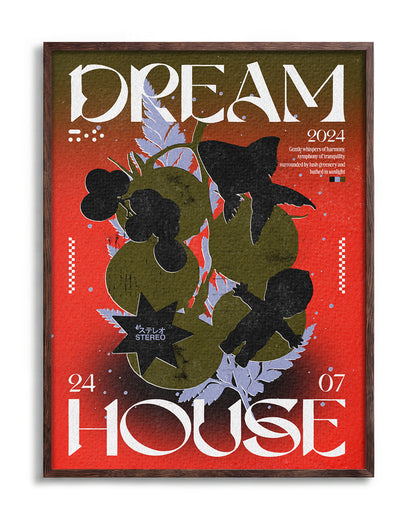 Dream House retro typography print in a walnut frame
