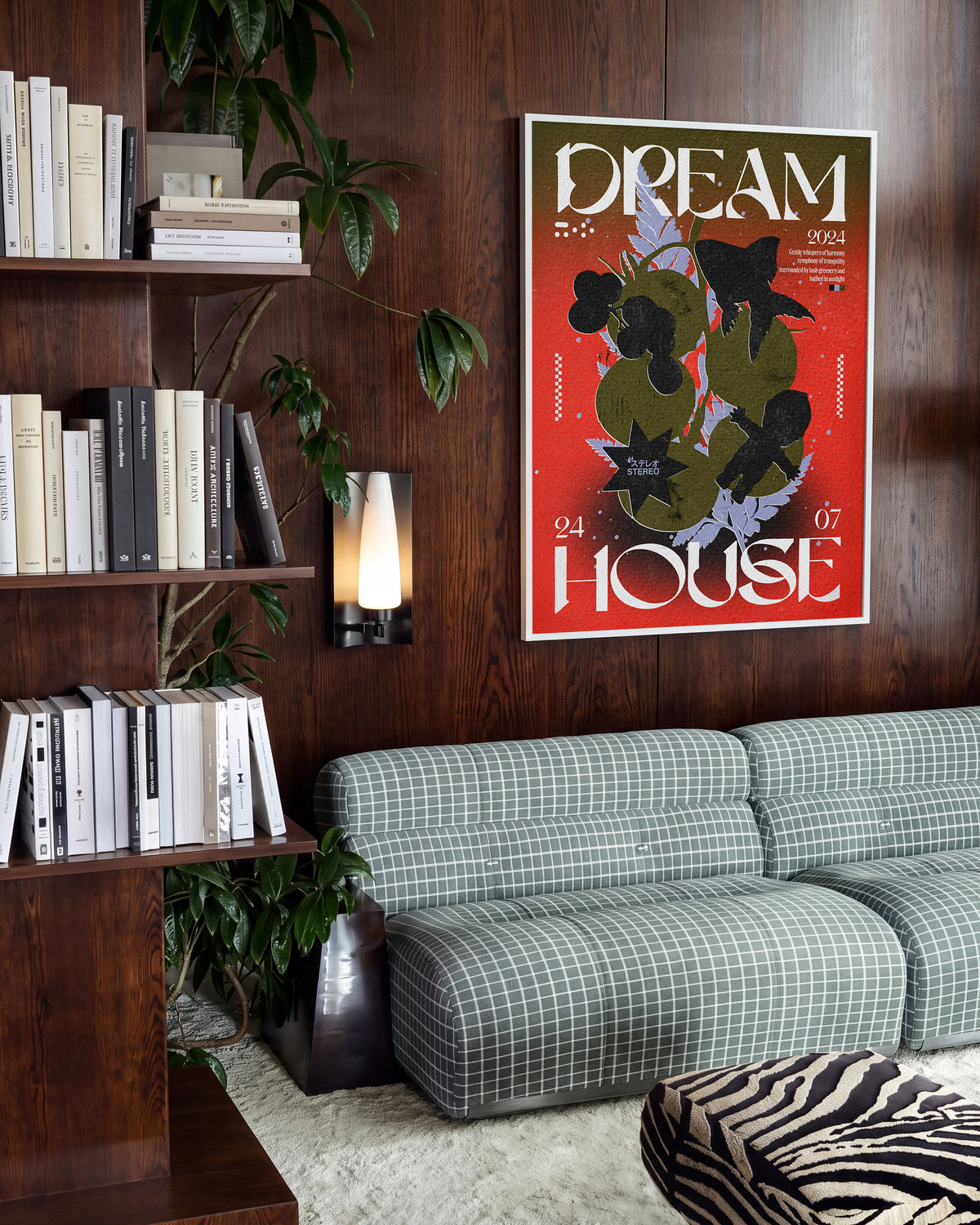 Dream House retro typography print in a white frame on a room wall