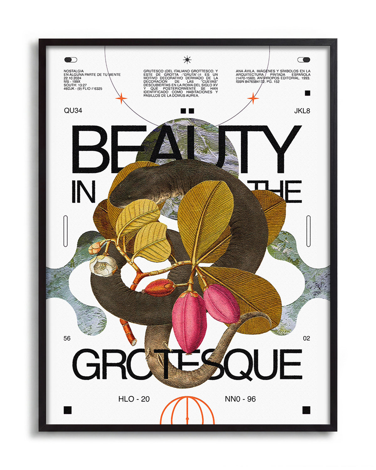 Beauty in the Grotesque quote art print in a black frame