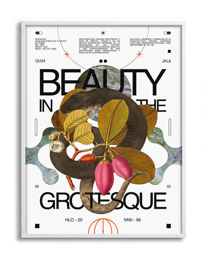Beauty in the Grotesque quote art print in a white frame