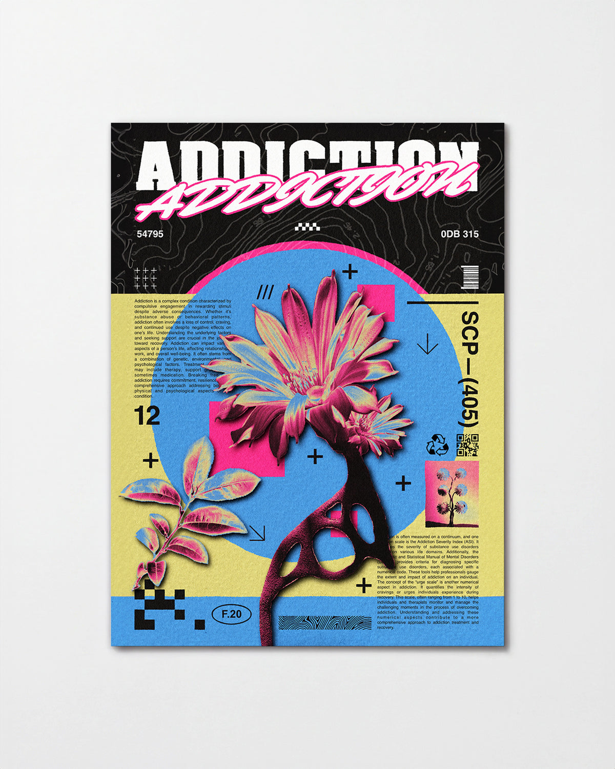 Addiction psychedelic flower poster, unframed