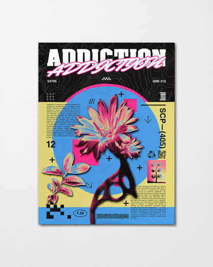 Addiction psychedelic flower poster, unframed