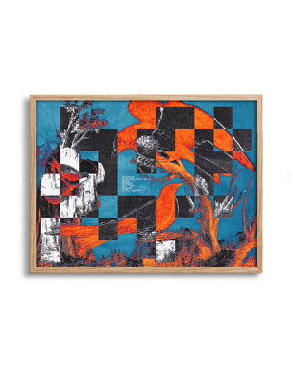 Birds of a Feather bird art print in an oak frame