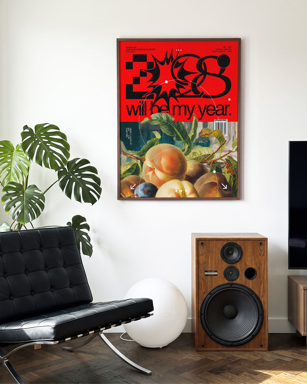 2028 Will Be My Year motivational quote poster in a walnut frame on a room wall