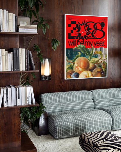 2028 Will Be My Year motivational quote poster in a white frame on a room wall