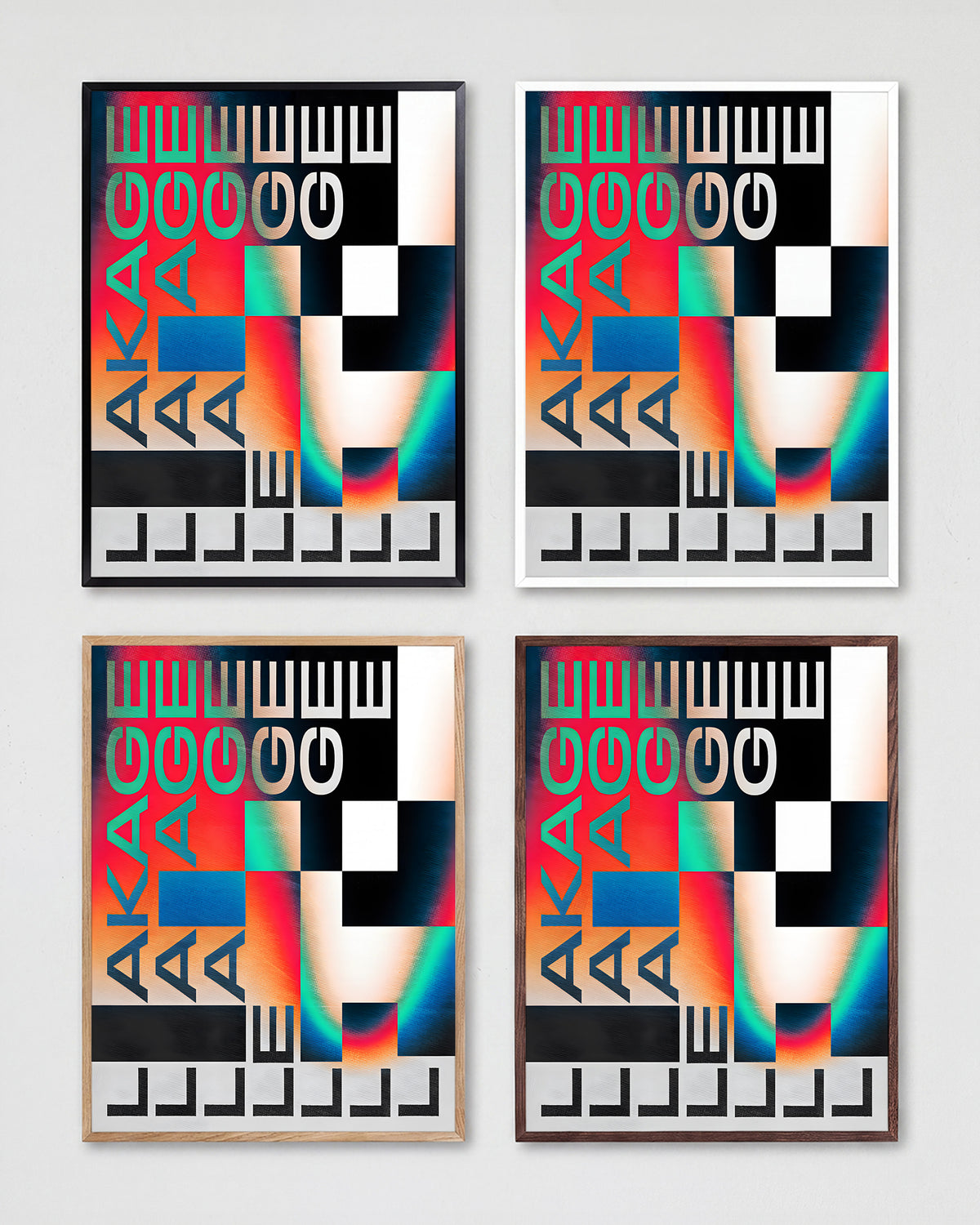 Leakage retro typography print shown in all frame colours