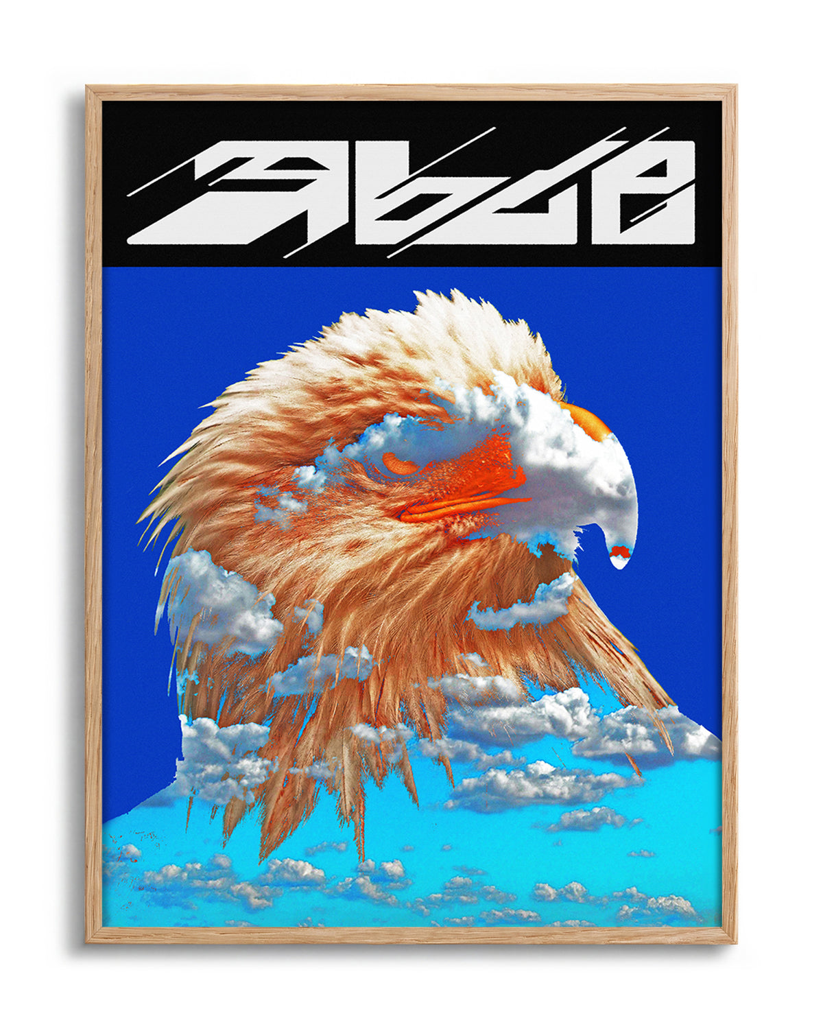 Eagle wildlife art print in an oak frame