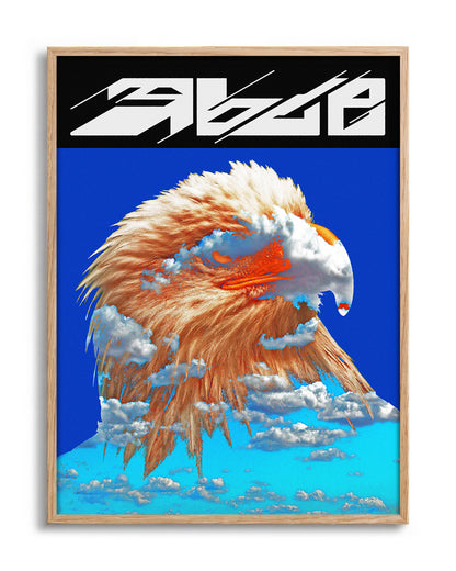 Eagle wildlife art print in an oak frame