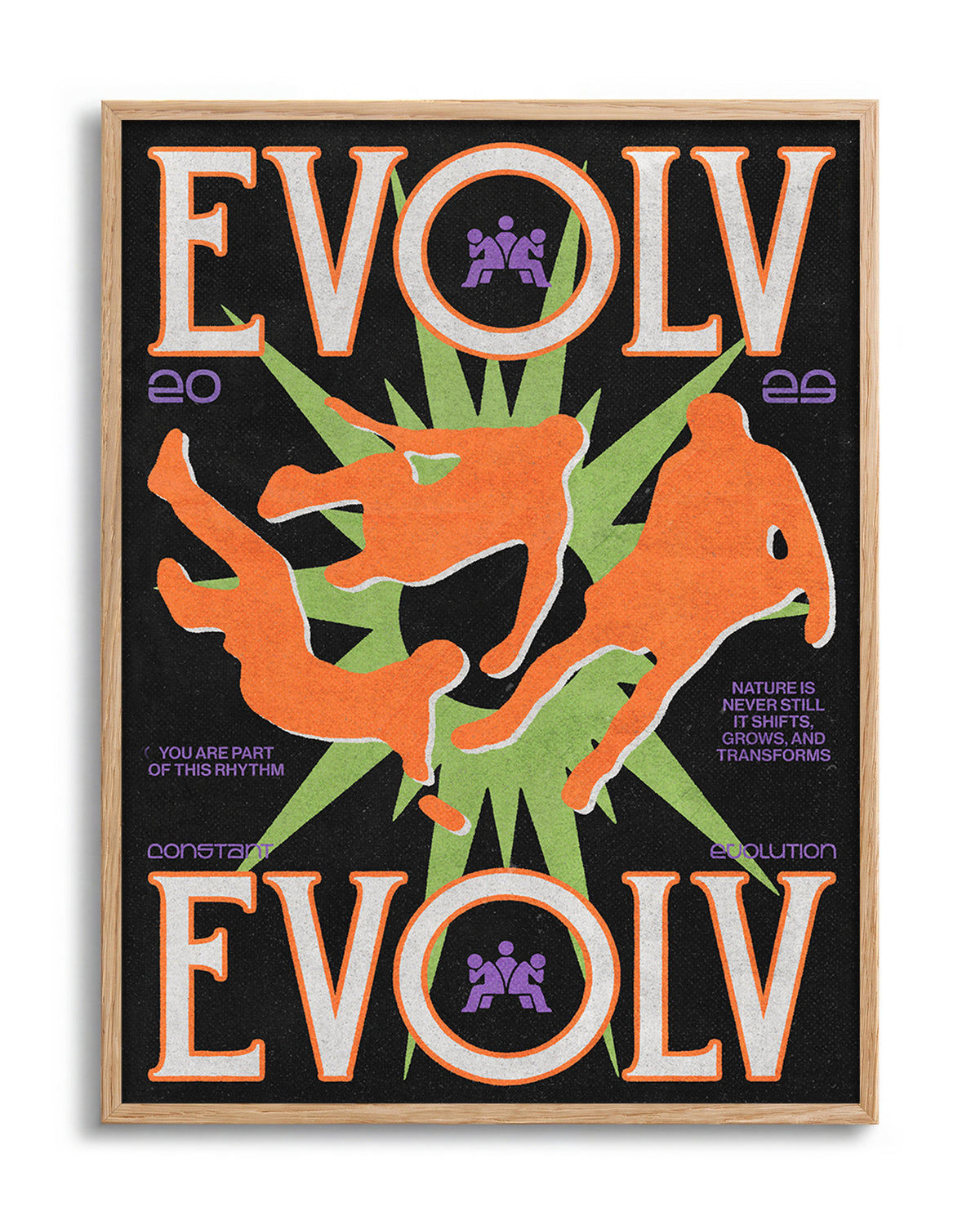 Evolve fantasy art print in an oak frame