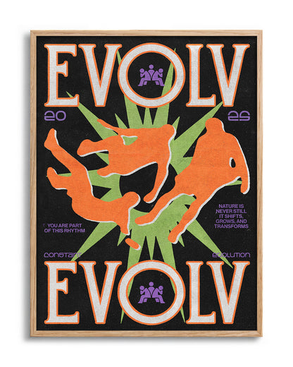 Evolve fantasy art print in an oak frame