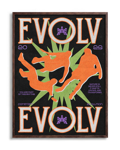 Evolve fantasy art print in a walnut frame
