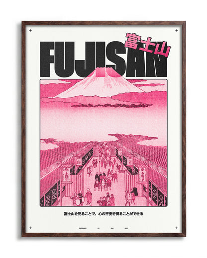 Fujisan Mount Fuji Japanese art print in a walnut frame