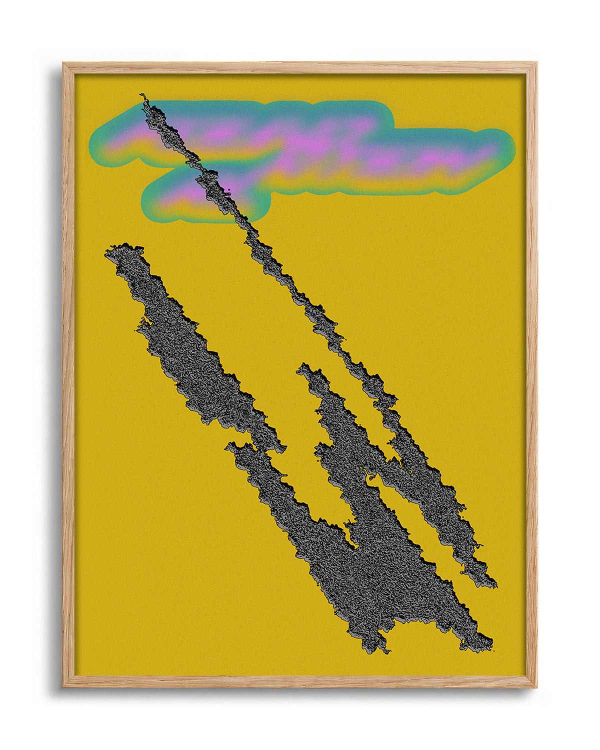 Foundational Yellow minimalist abstract print in an oak frame