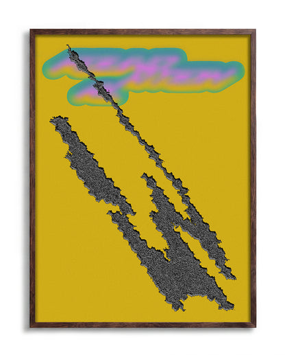 Foundational Yellow minimalist abstract print in a walnut frame