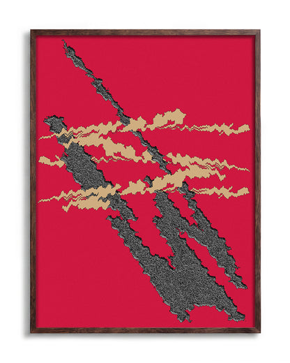 Foundational Red minimalist abstract print in a walnut frame