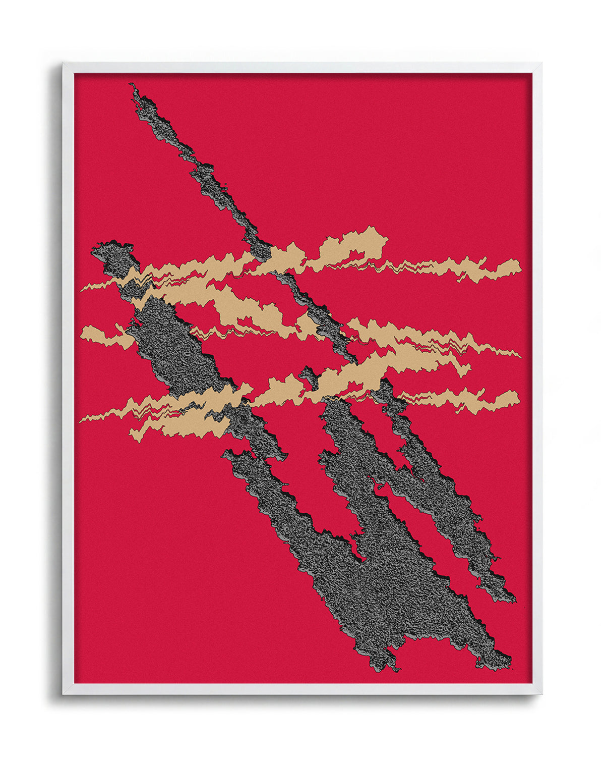 Foundational Red minimalist abstract print in a white frame