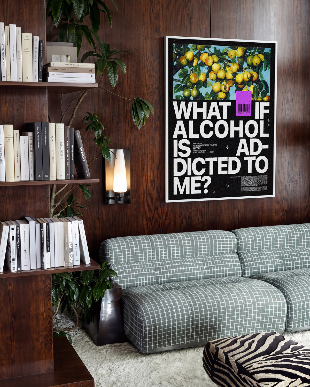 Addicted to me typography quote print in a white frame on a wall