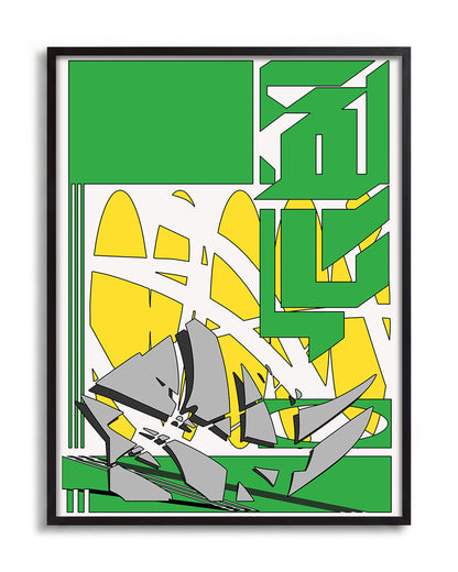A walk to the store abstract illustration print in a black frame