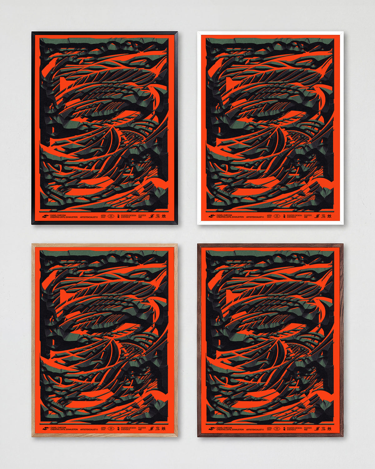 Black stone abstract art print shown in all frame colours