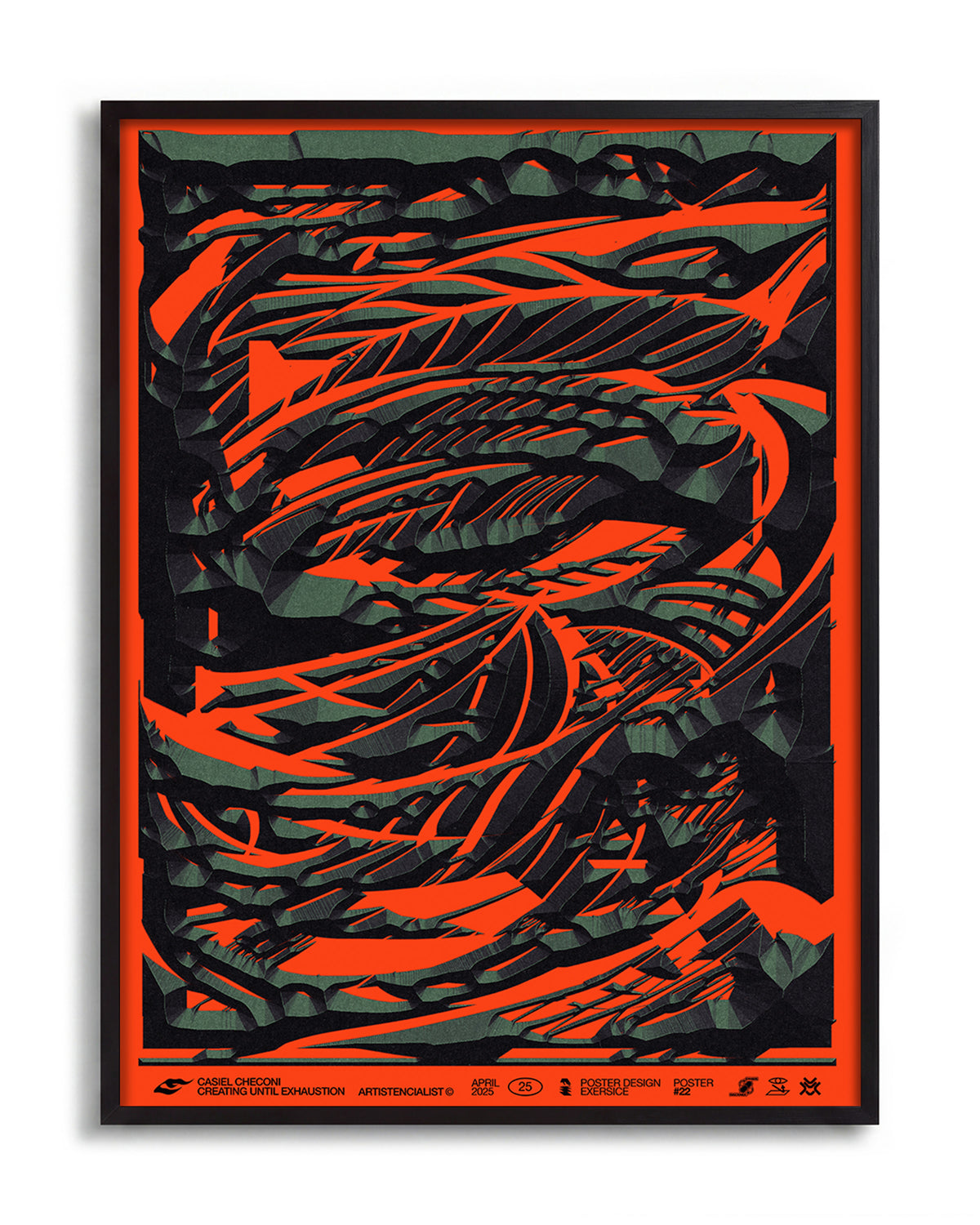 Black stone abstract art print in a black frame