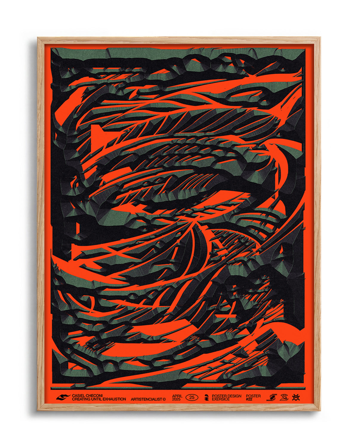 Black stone abstract art print in an oak frame