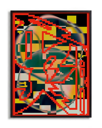 Chaos abstract art print in a black frame
