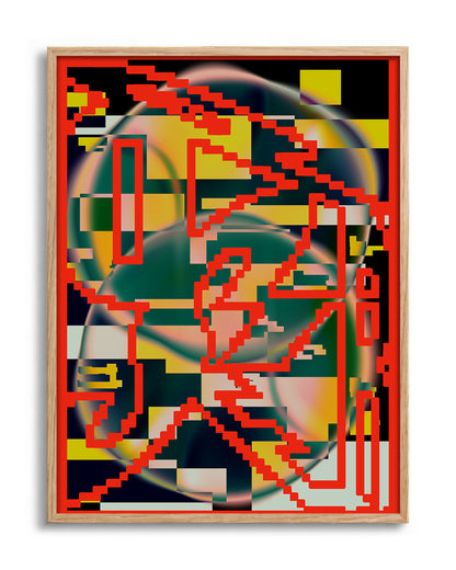 Chaos abstract art print in an oak frame